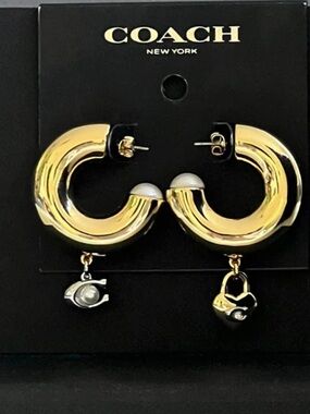 COACH Signature Heart Chubby Hoop Earrings. Like New!